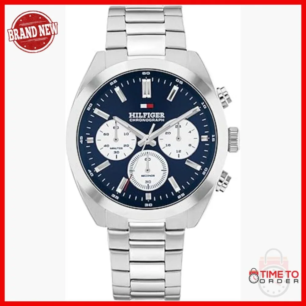 Men's Chronograph Watch 40mm Stainless Steel Leather Strap Vintage Design